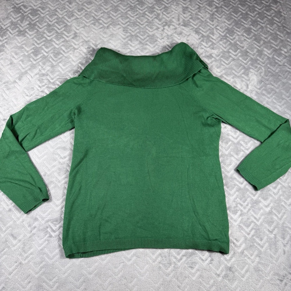 Chico's Women's Sweater Fold Over Neck Mandie Pullover‎ Sz Medium (1) Green